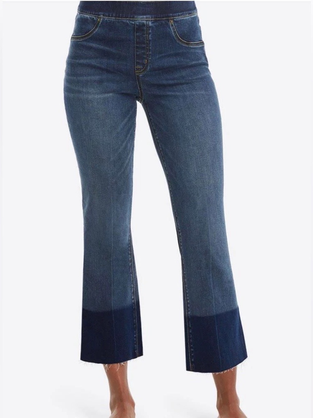 SPANX Two-Tone Blue Crop Flare Jeans